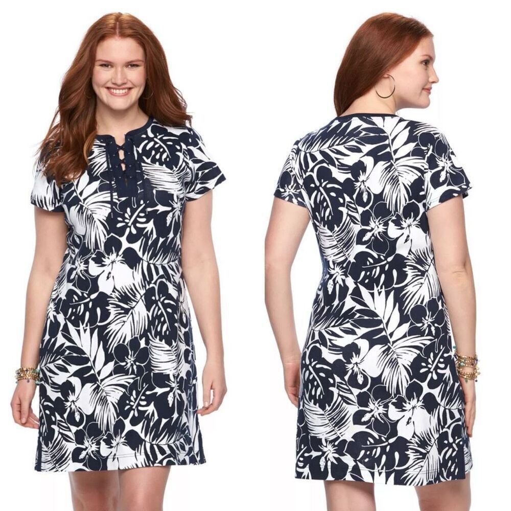 Chaps‎ Printed Lace-Up T-Shirt Dress Size 2X